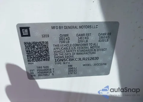 2020 Chevrolet Tahoe C1500 Lt from USA, damaged, VIN 1GNSCBKC3LR212630